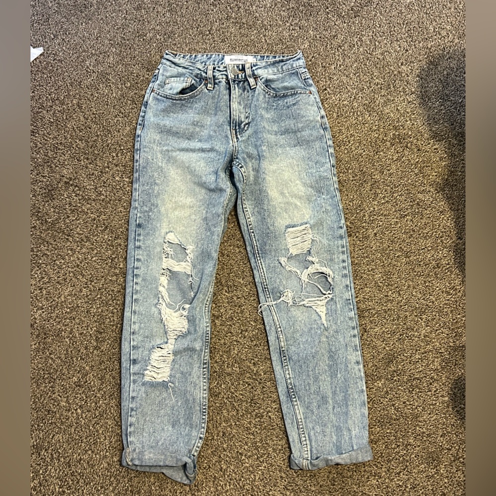 light wash boyfriend jeans, lightly worn, no stains